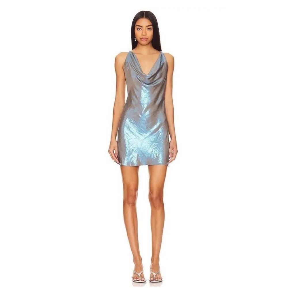NWT‎ My Beachy Side Blue Iridescent Chain Back Mini Dress Small $378